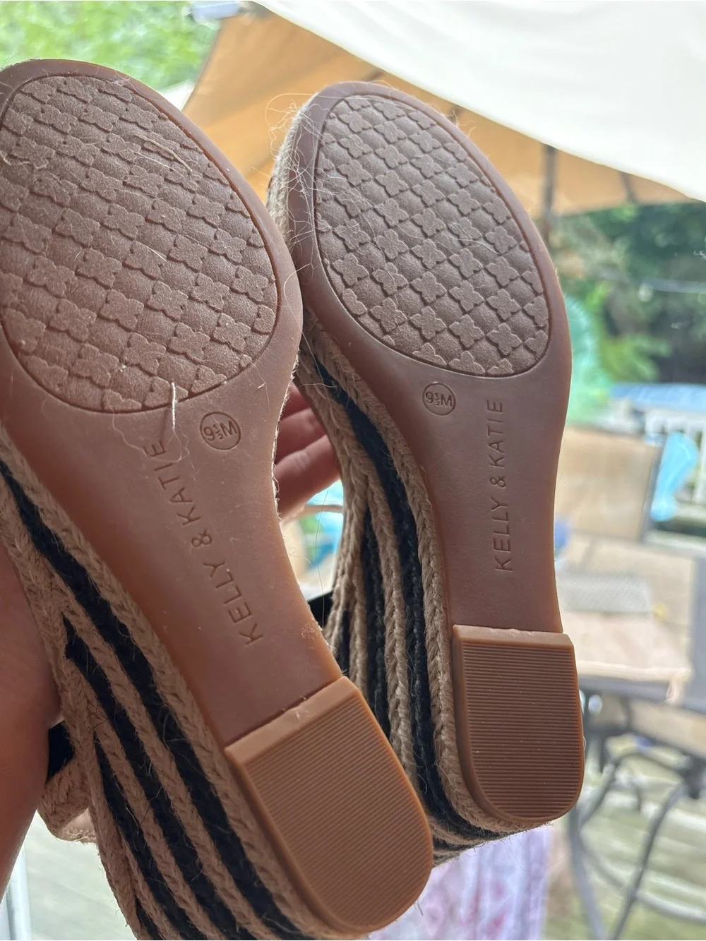 Kelly & Katie Black Espadrille Wedge Sandals with Ankle Strap